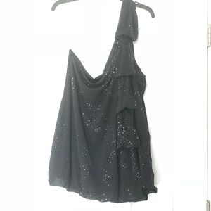 Black One Shoulder Top w Silver Sparkles